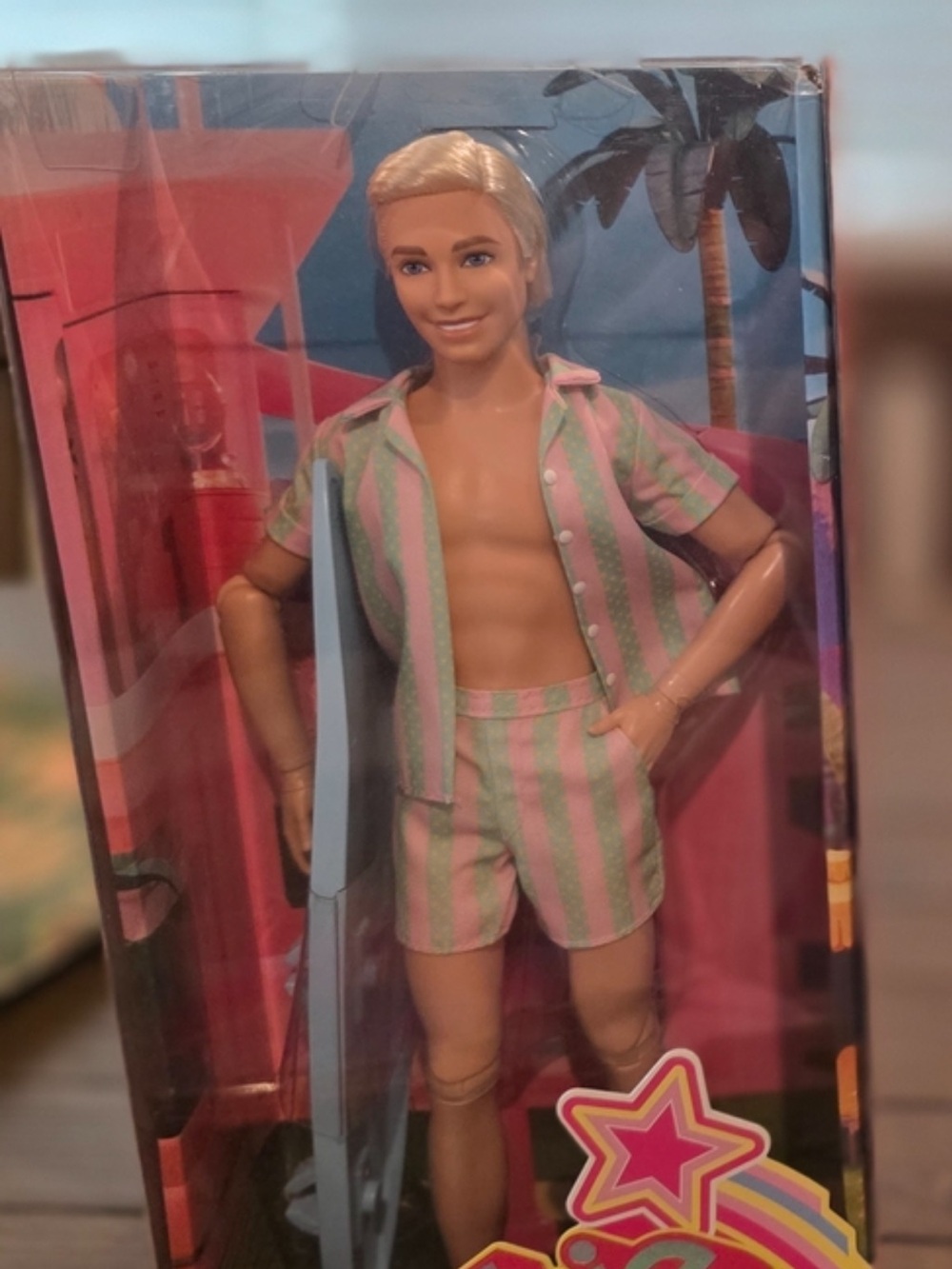 Ken Striped Beach Fashion Doll with Surfboard - Pink & Mint Green